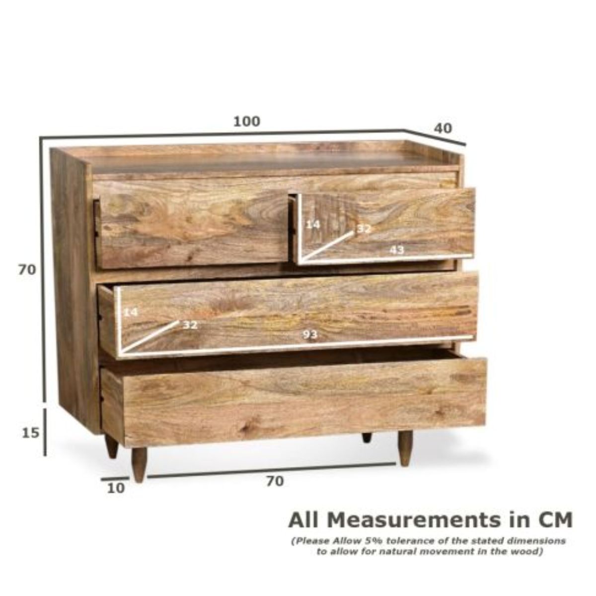 Trade Furniture Scandi Mango 100cm 4 Drawer Chest