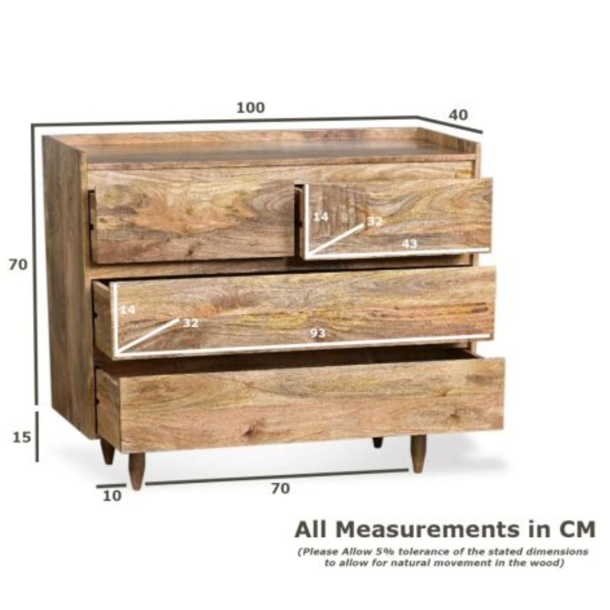 Trade Furniture Scandi Mango 100cm 4 Drawer Chest