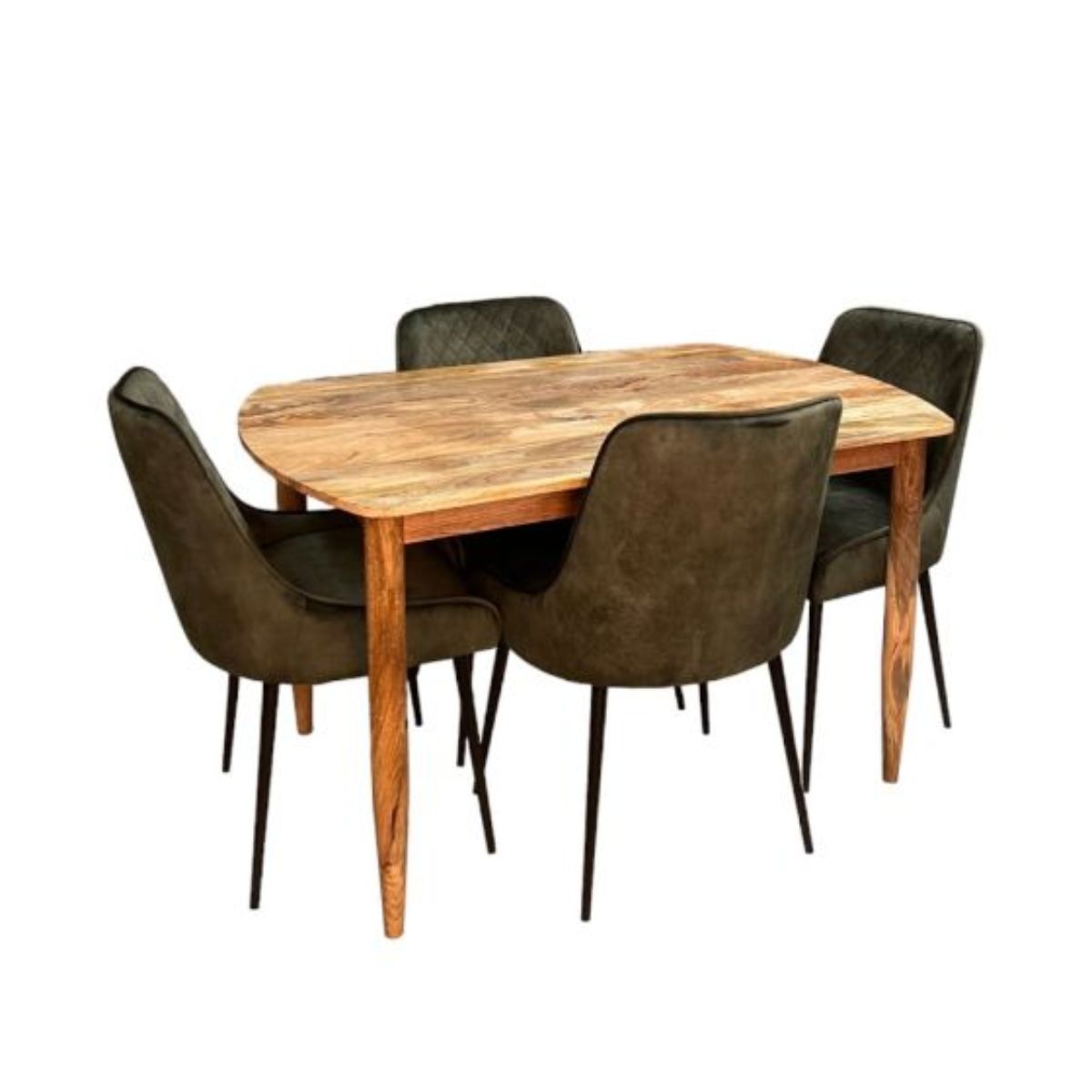 Trade Furniture Scandi Mango 130cm Dining Table & 4 Henley Velvet Dining Chairs (6 Colours)