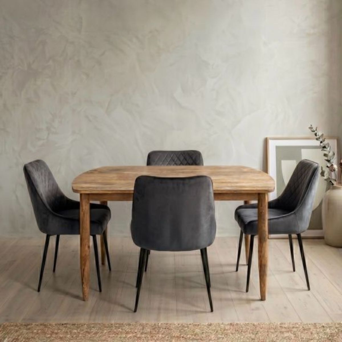 Trade Furniture Scandi Mango 130cm Dining Table & 4 Henley Velvet Dining Chairs (6 Colours)