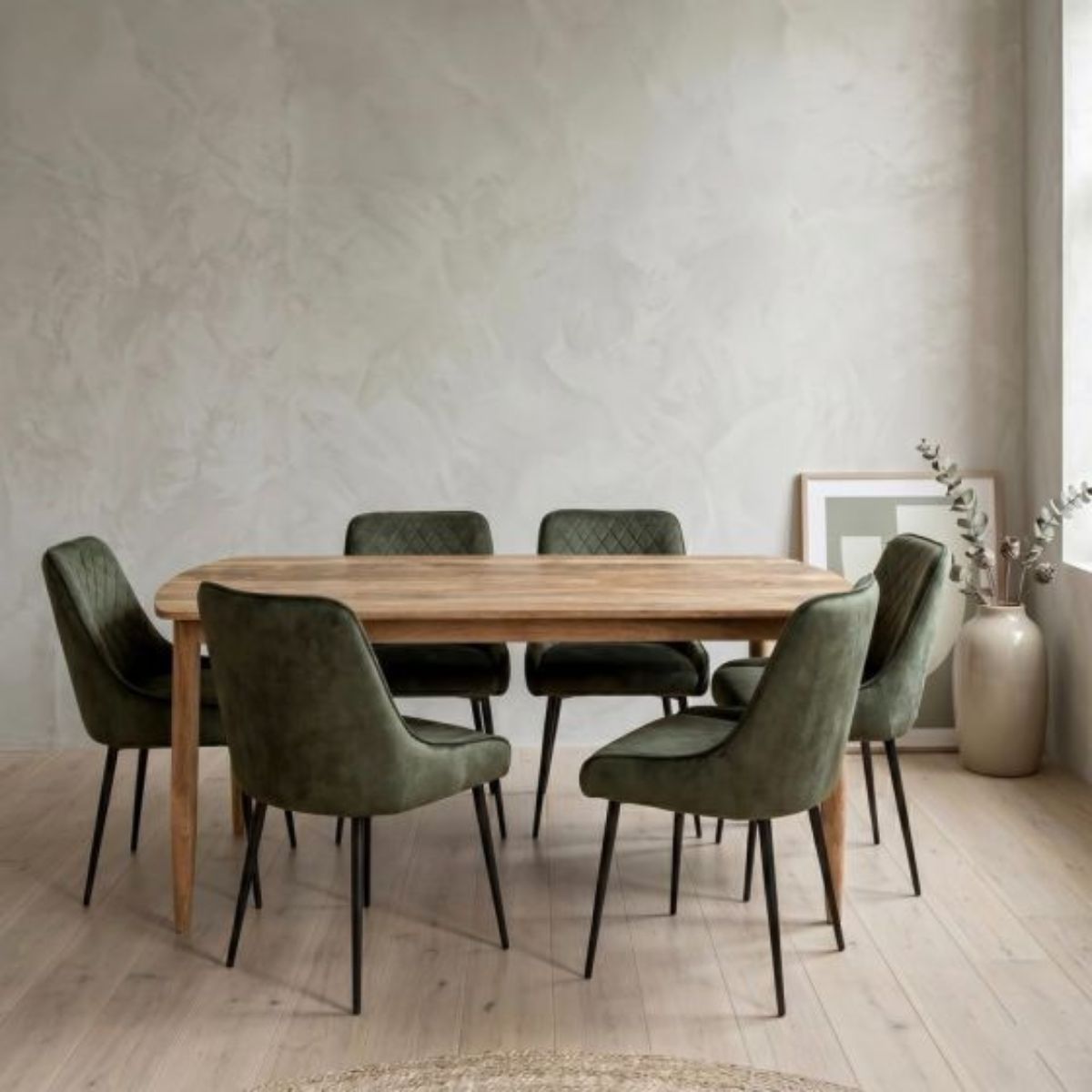 Trade Furniture Scandi Mango 190cm Dining Table & 6 Henley Velvet Dining Chairs (6 Colours)