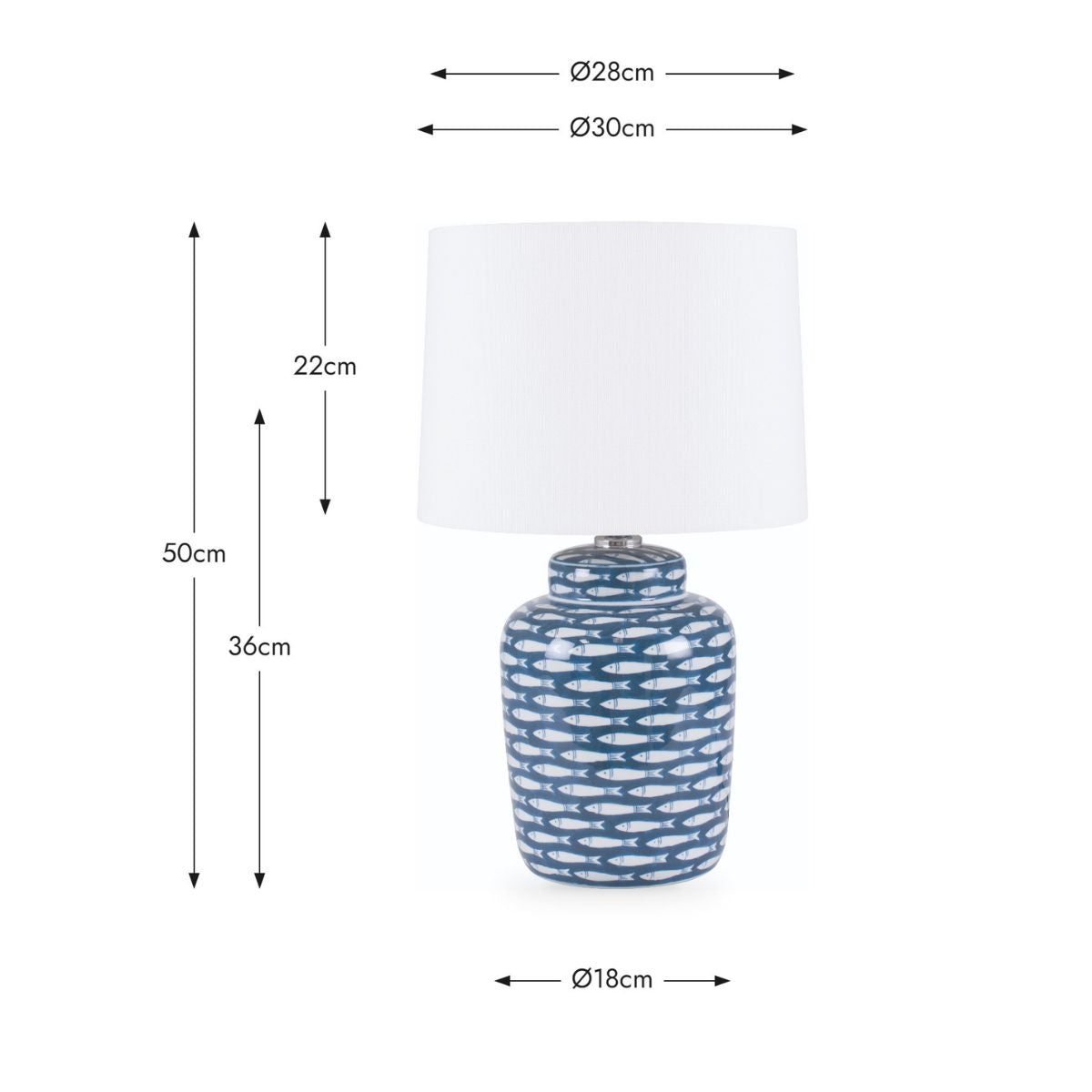 Pacific Lifestyle Schoal Blue and White Fish Detail Ceramic Table Lamp
