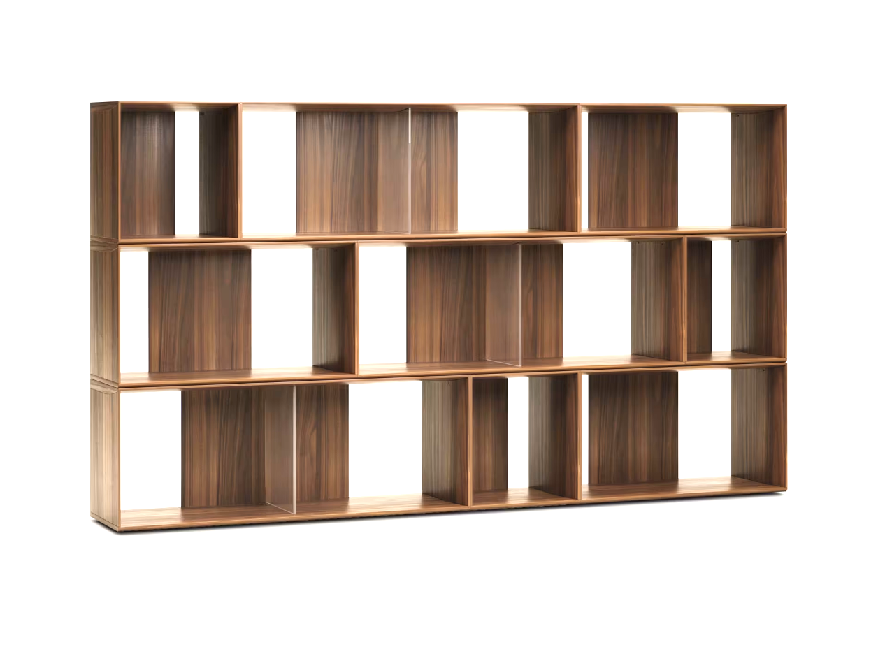 Kave Home Litto Set Of 9 Modular Shelving Units In Walnut Wood Veneer, 202 x 114 cm