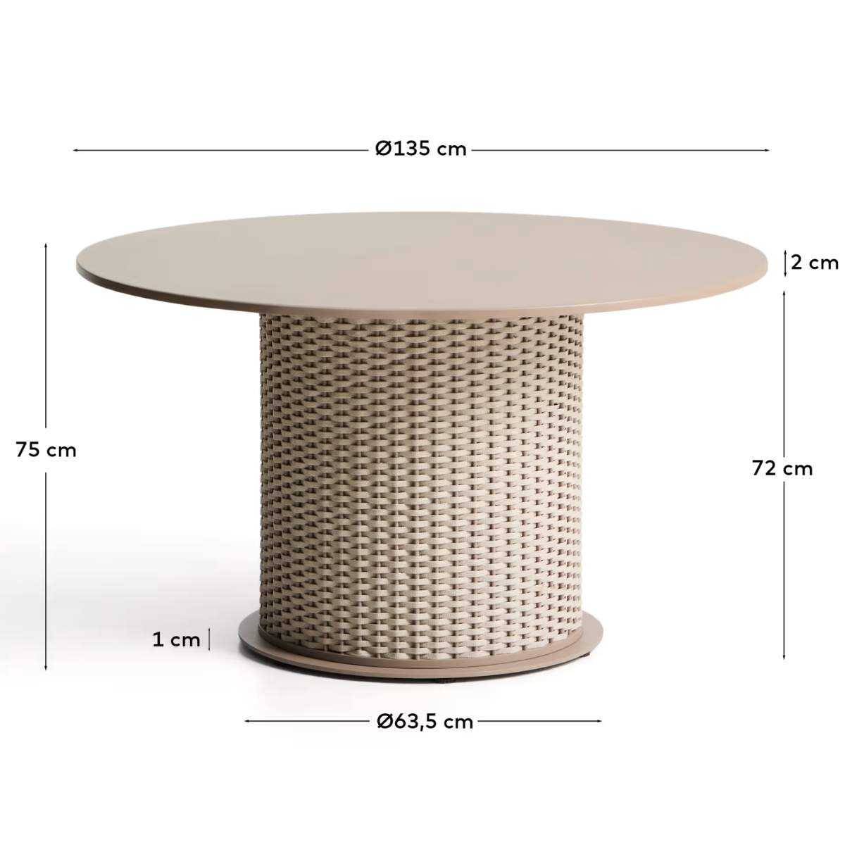 Kave Home Sedalis taupe outdoor table in aluminium and rope cord Ø135cm