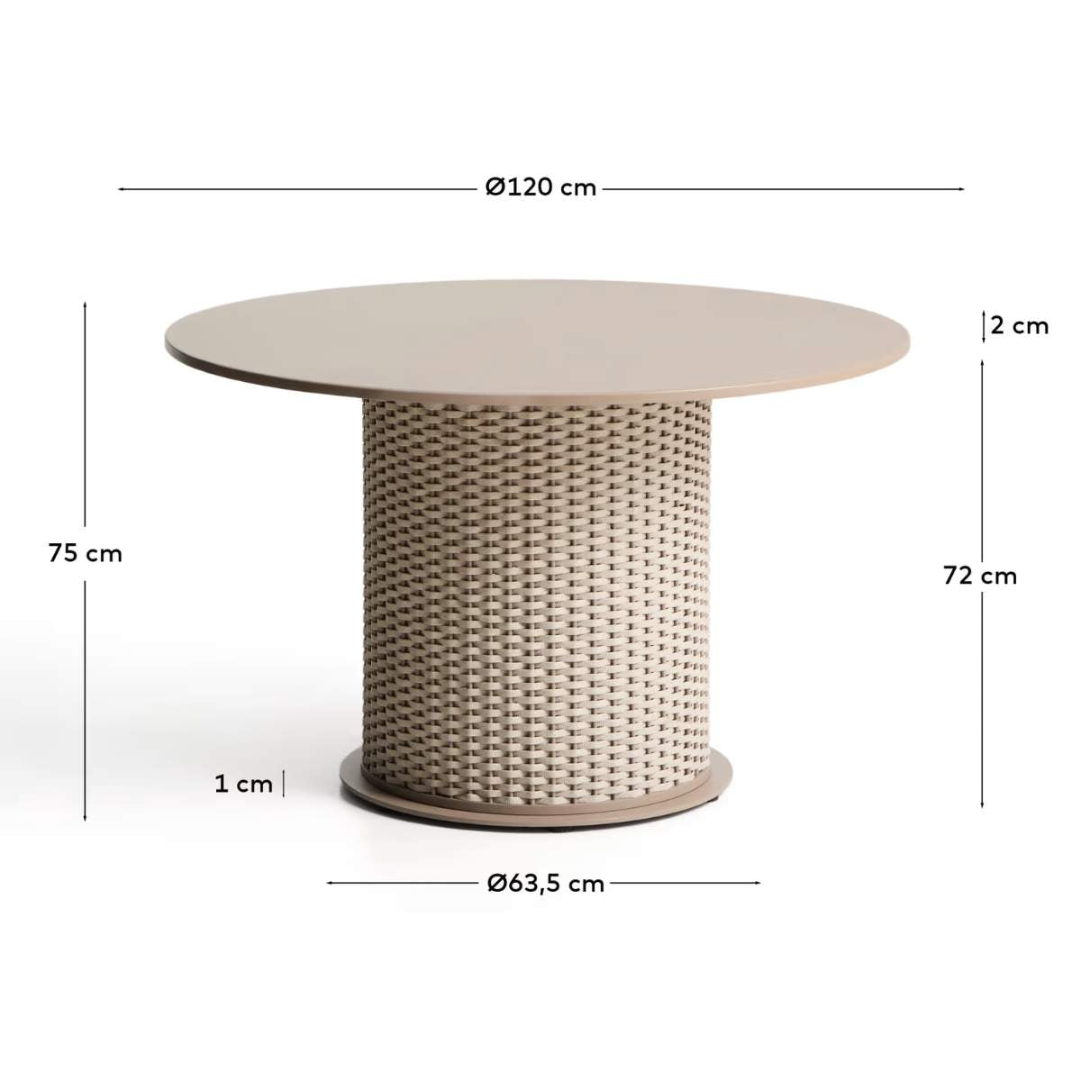 Kave Home Sedalis taupe outdoor table in aluminium and rope cord Ø120cm