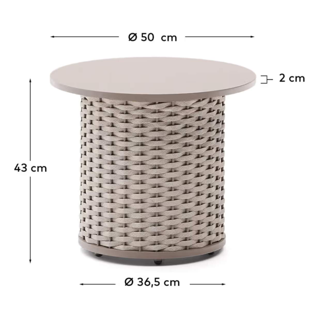 Kave Home Sedalis outdoor side table in aluminium and taupe rope cord Ø50cm