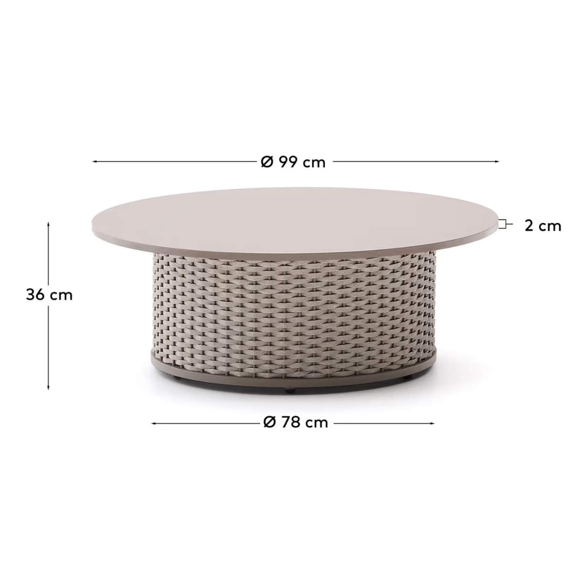 Kave Home Sedalis outdoor coffee table in aluminium with blue rope cord Ø99 cm