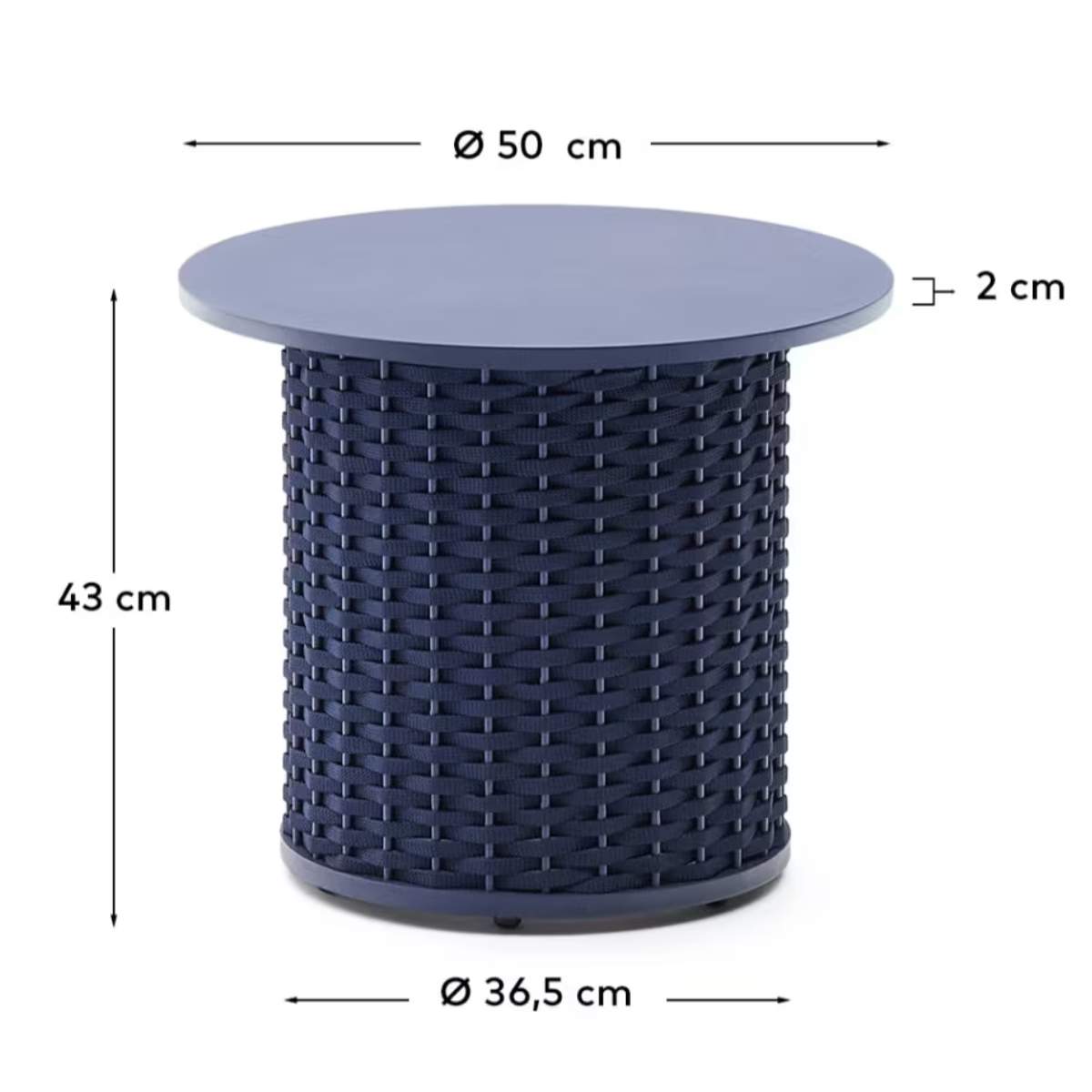 Kave Home Sedalis outdoor side table in aluminium and taupe rope cord Ø50cm