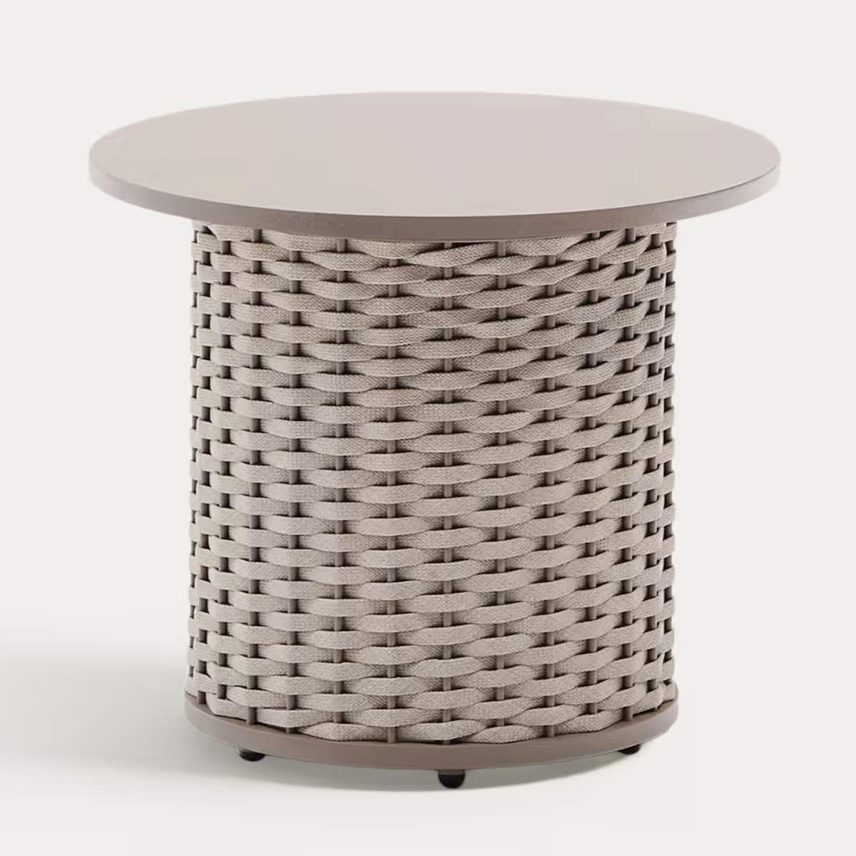 Kave Home Sedalis outdoor side table in aluminium and taupe rope cord Ø50cm
