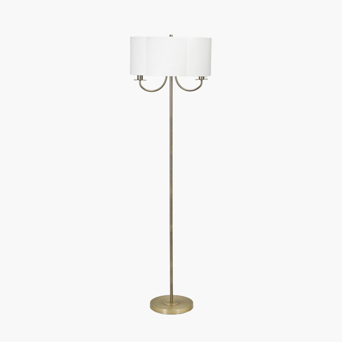 Pacific Lifestyle Seraphine Matt Antique Brass Metal and White Cotton Mix Scallop Shaded Floor Lamp