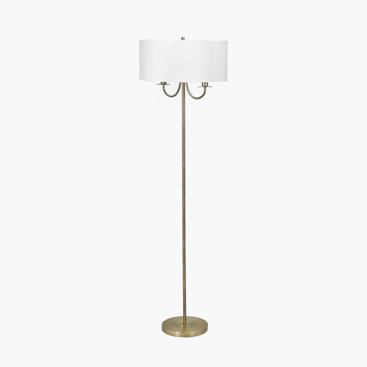 Pacific Lifestyle Seraphine Matt Antique Brass Metal and White Cotton Mix Scallop Shaded Floor Lamp