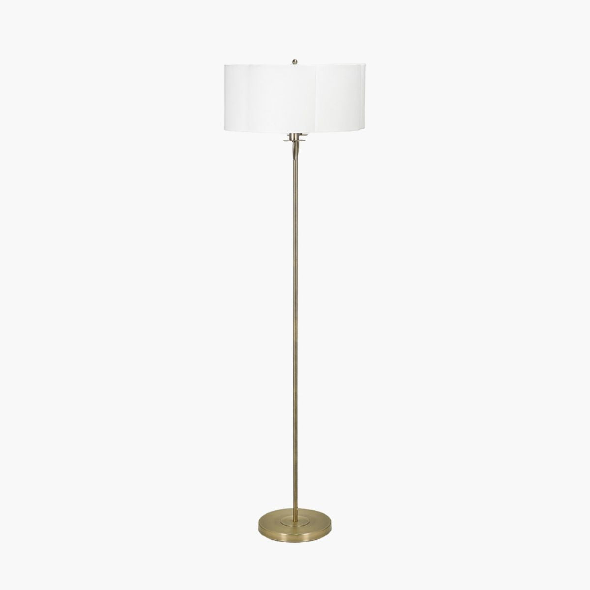 Pacific Lifestyle Seraphine Matt Antique Brass Metal and White Cotton Mix Scallop Shaded Floor Lamp