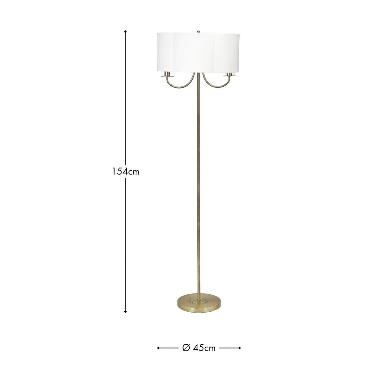 Pacific Lifestyle Seraphine Matt Antique Brass Metal and White Cotton Mix Scallop Shaded Floor Lamp