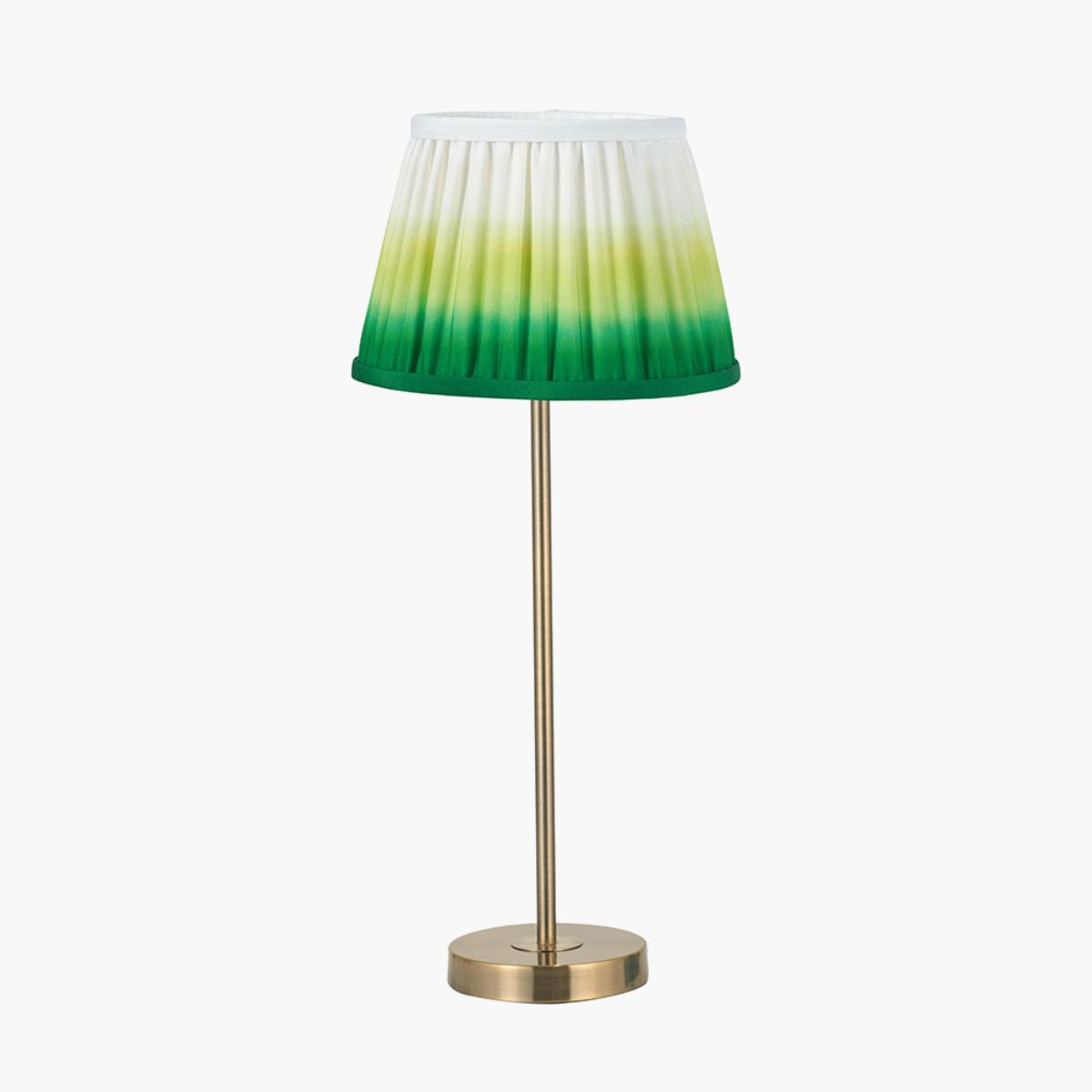 Designers Guild Sesvenna Antique Brass Metal Stick Table Lamp Base with Savoie 25cm Pleated Shade Emerald