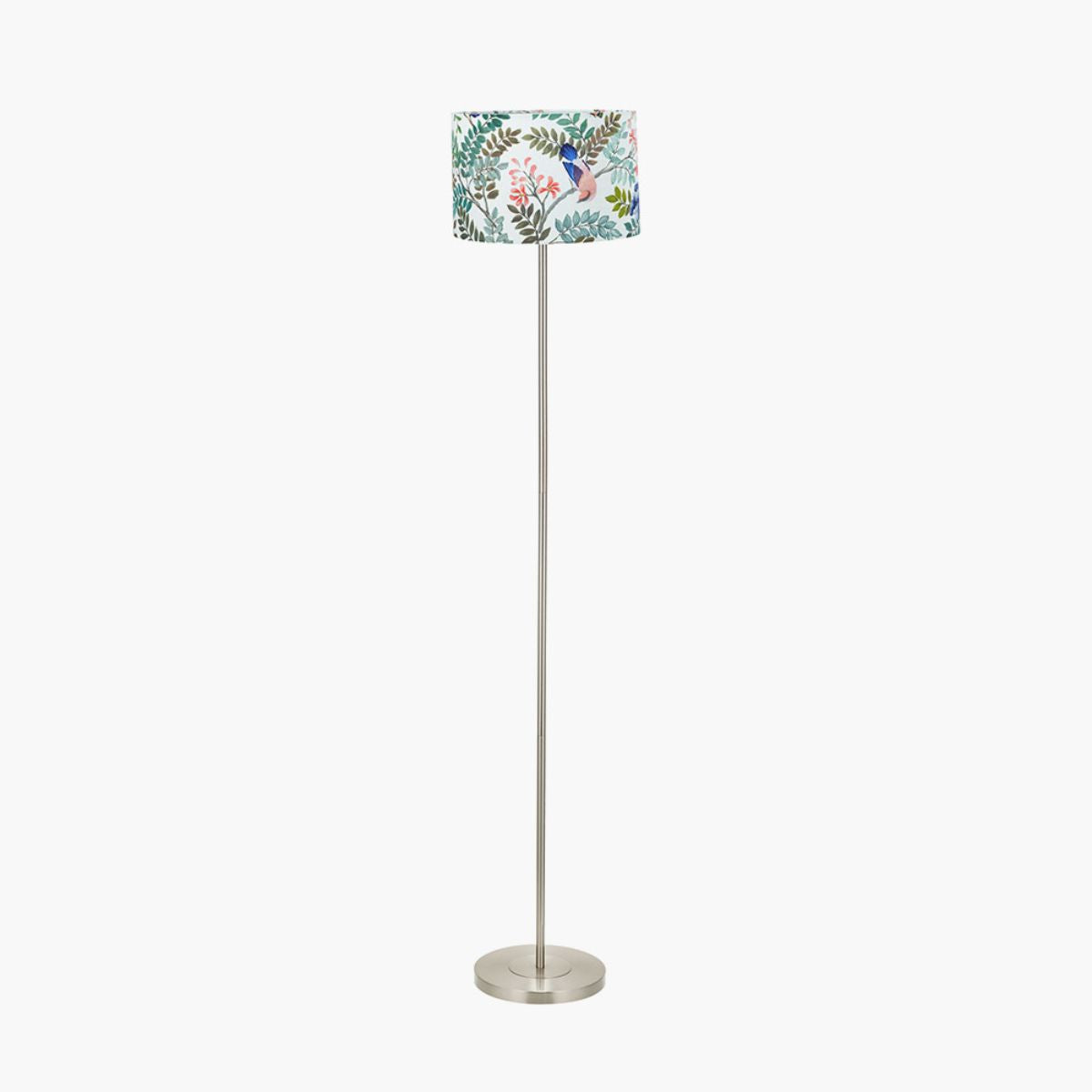Designers Guild Sesvenna Brushed Silver Metal Stick Floor Lamp Base with Porcelaine de Chine 45cm Drum Shade Cobalt