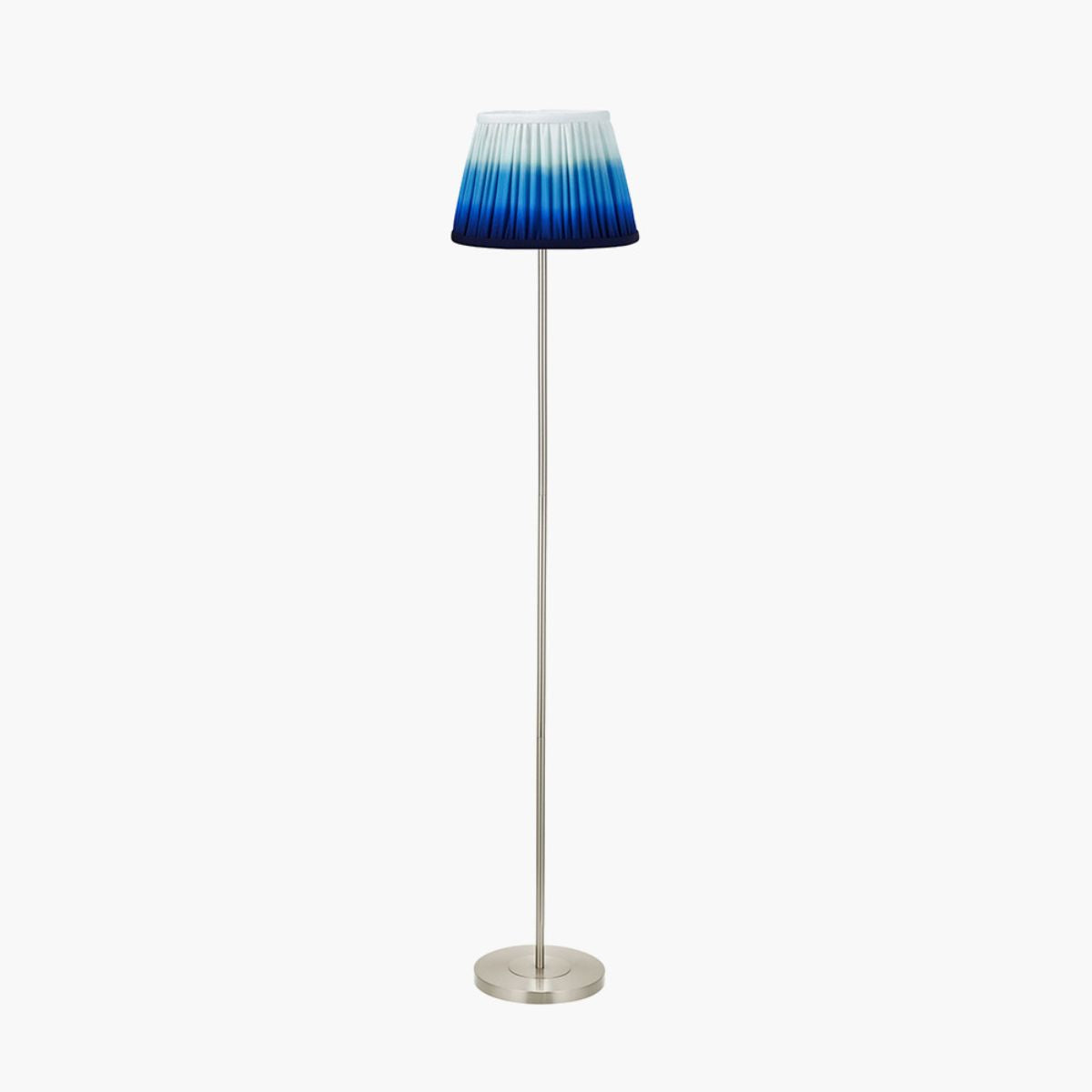 Designers Guild Sesvenna Brushed Silver Metal Stick Floor Lamp Base with Savoie 40cm Pleated Shade Cobalt