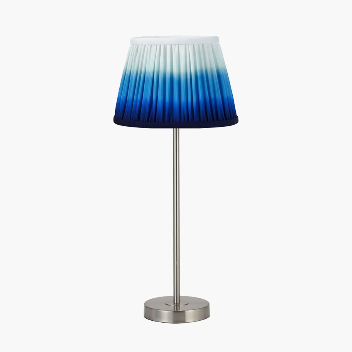 Designers Guild Sesvenna Brushed Silver Metal Stick Table Lamp Base with Savoie 25cm Pleated Shade Cobalt