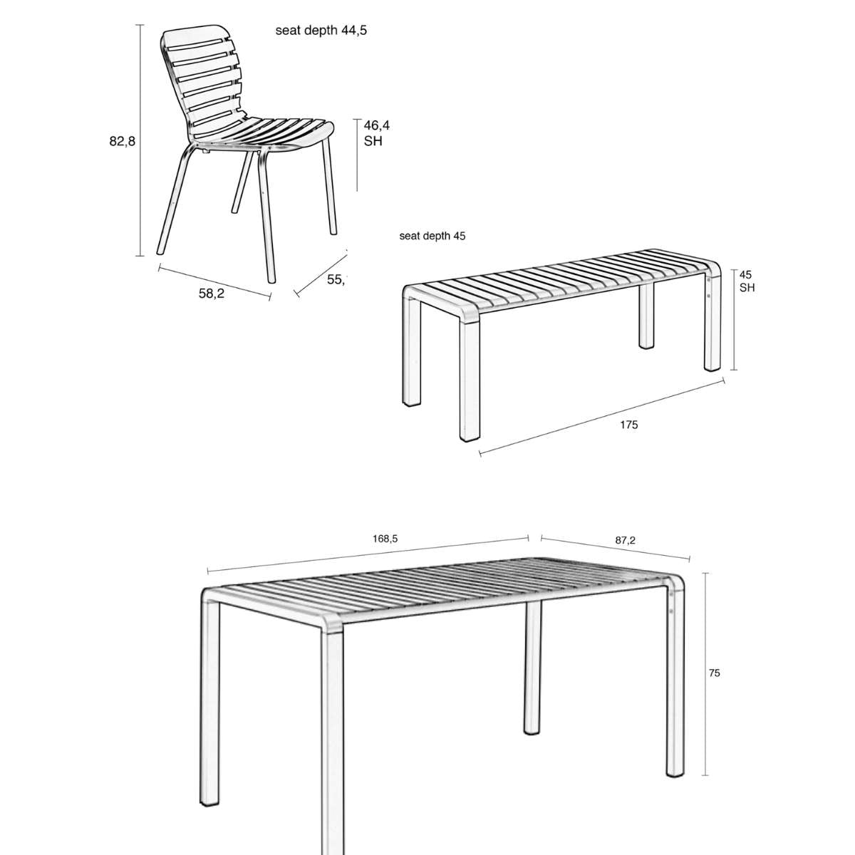 Zuiver Set Garden Table Vondel 168,5 + 2 Chair + Bench Vondel