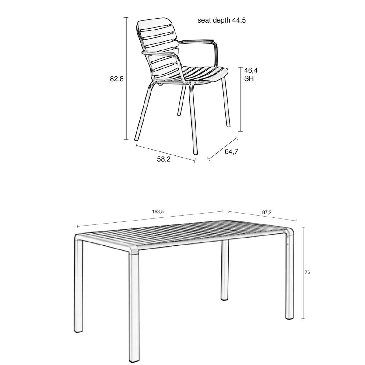 Zuiver Set Garden Table Vondel 168,5 + 4 Armchair Vondel