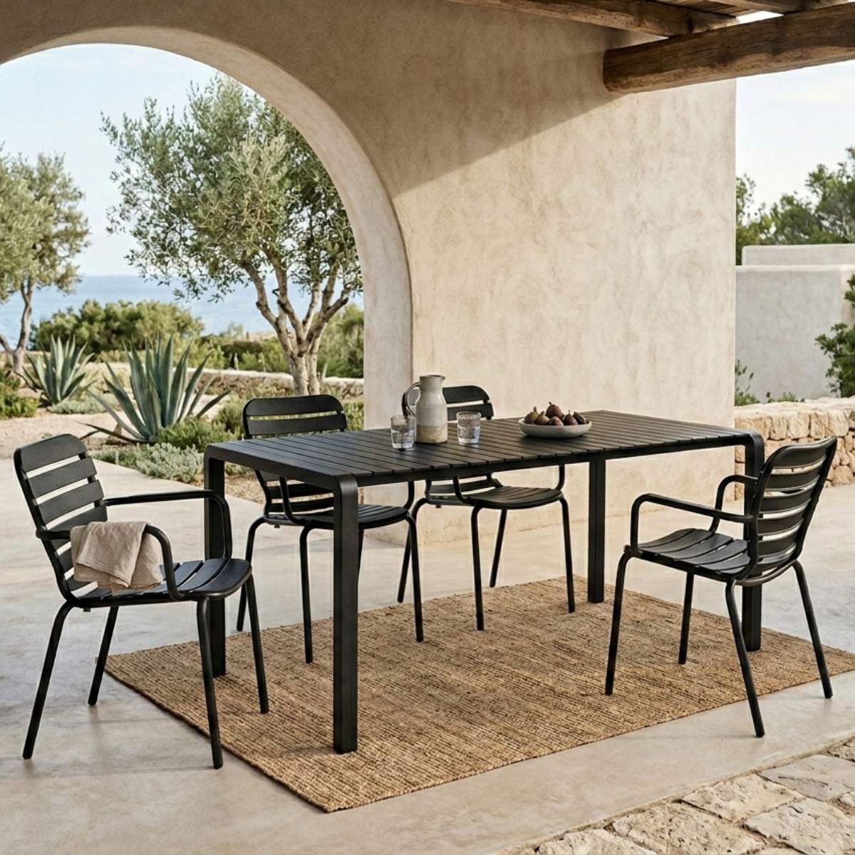 Zuiver Set Garden Table Vondel 168,5 + 4 Armchair Vondel