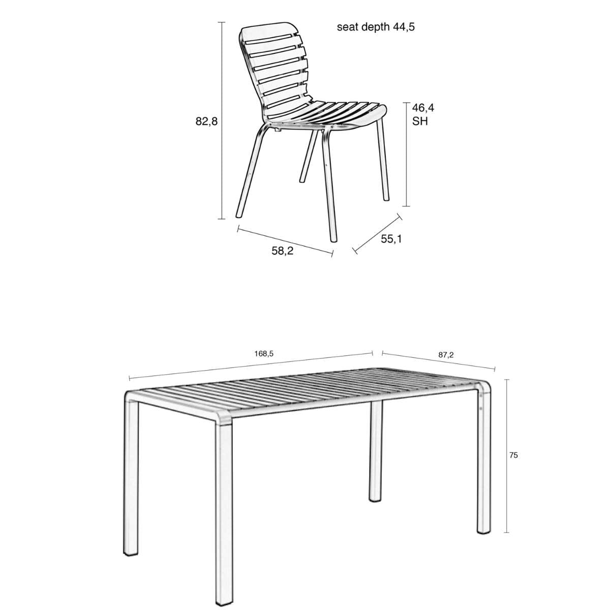 Zuiver Set Garden Table Vondel 168,5 + 4 Chair Vondel