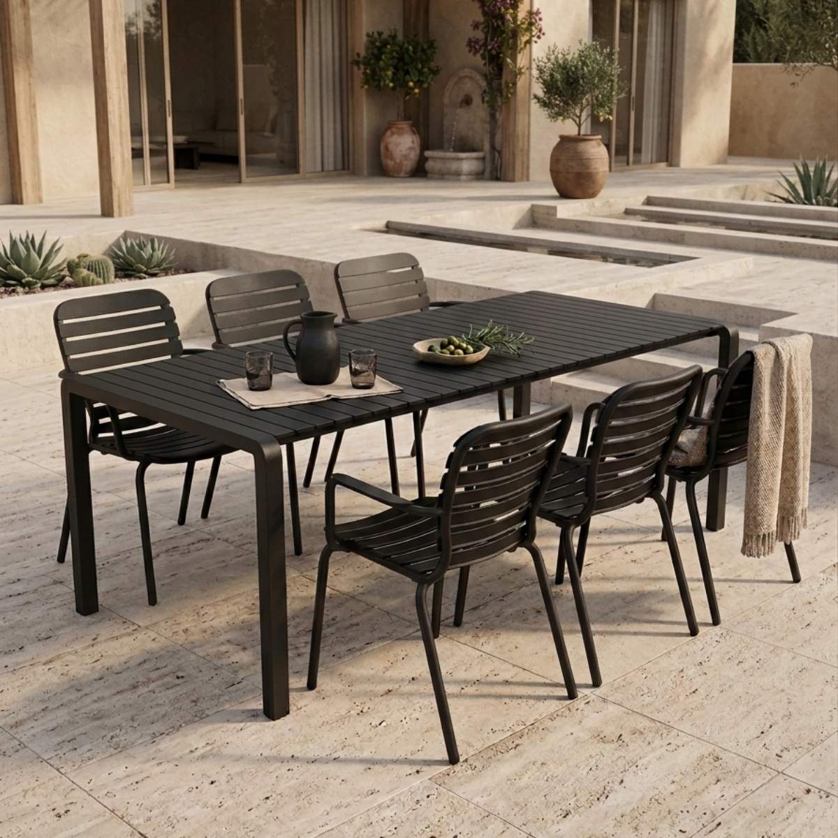 Zuiver Set Garden Table Vondel 214 + 6 Armchair Vondel