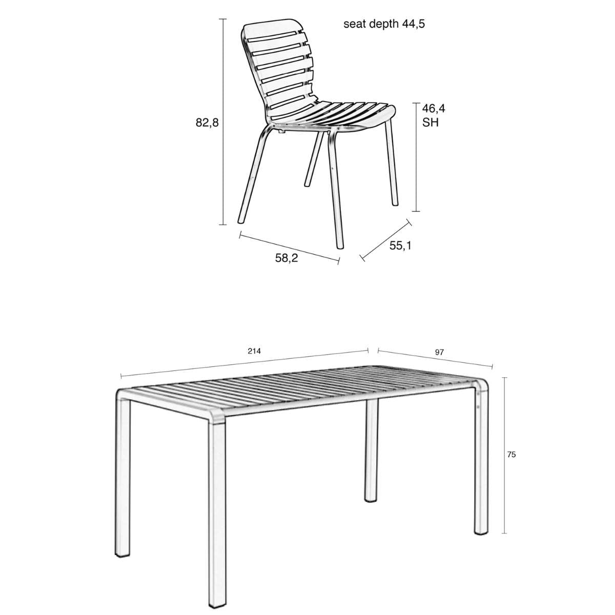 Zuiver Set Garden Table Vondel 214 + 6 Chair Vondel