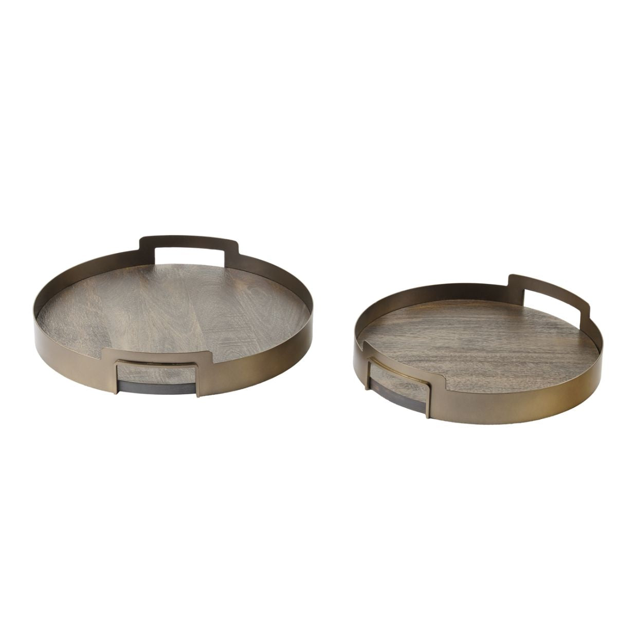 Libra Interiors Shibui Mango Wood & Smoked Gold Trays Set of 2