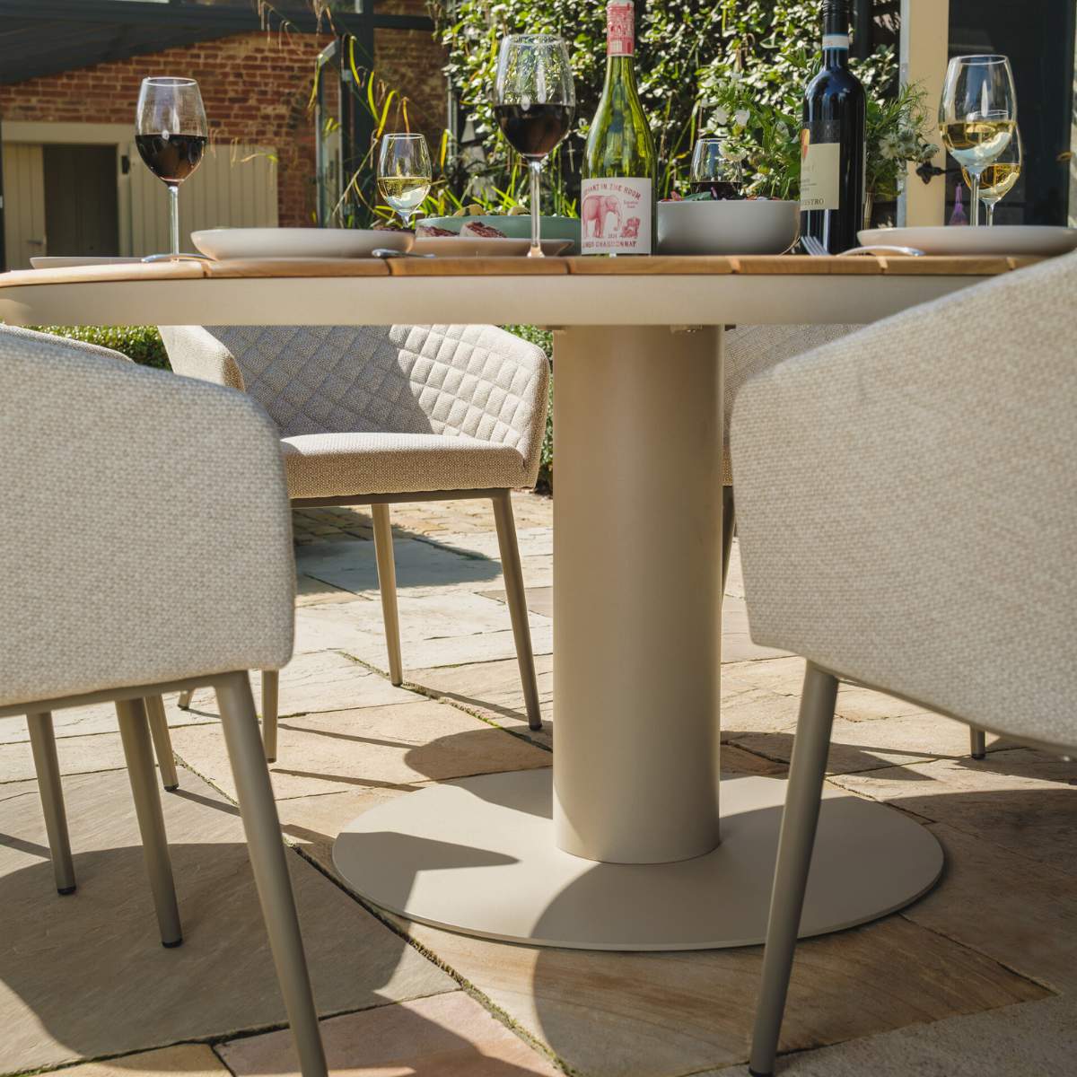 Maze Sicily 6 Seat Round Pedestal Teak Garden Dining Table - Latte