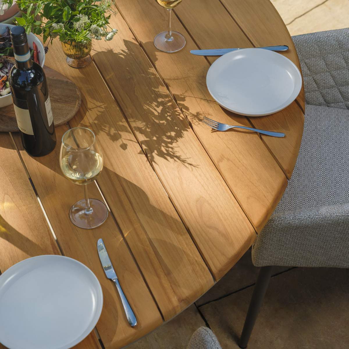 Maze Sicily 6 Seat Round Pedestal Teak Garden Dining Table - Latte