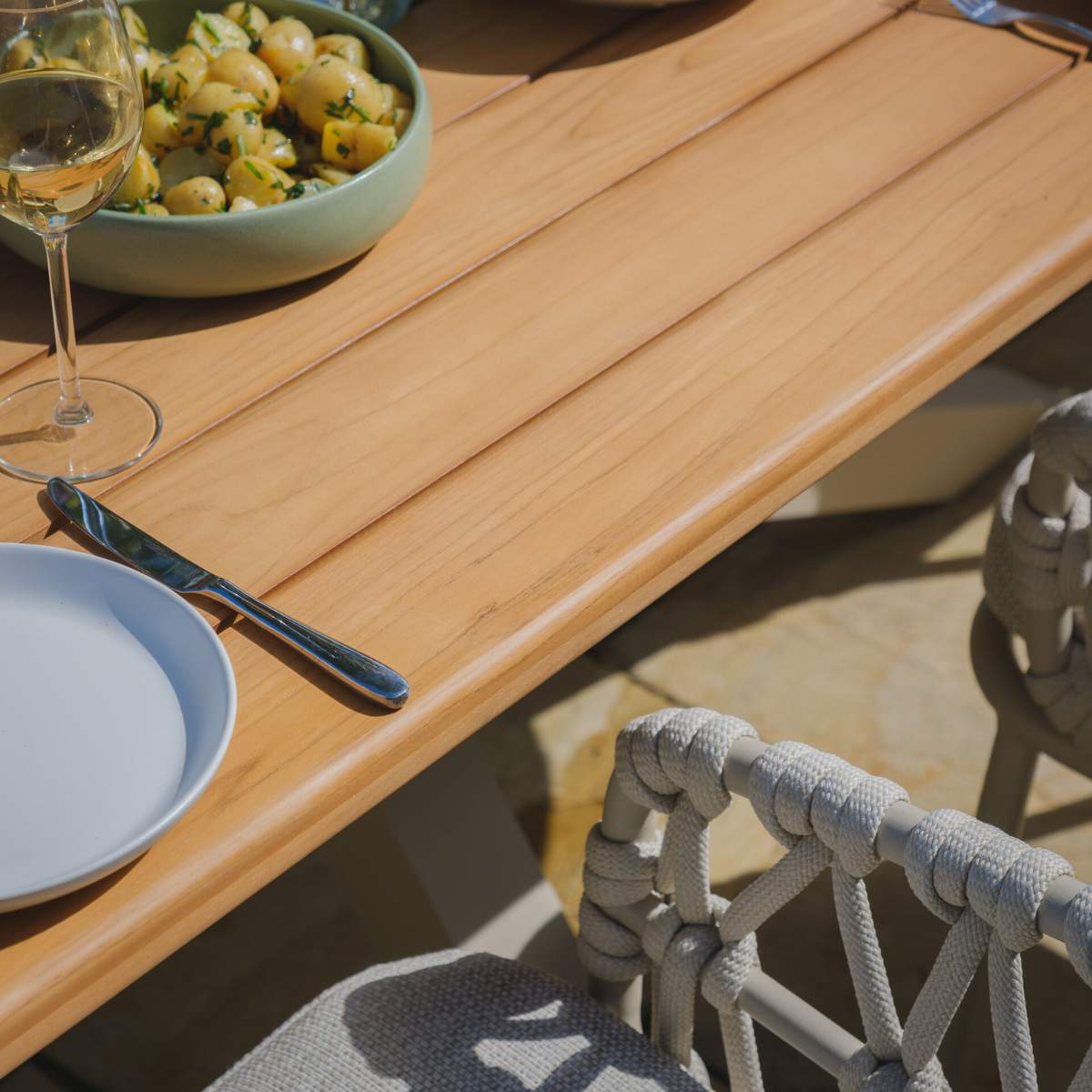Maze Sicily 8 Seat Rectangular Teak Garden Dining Table - Latte