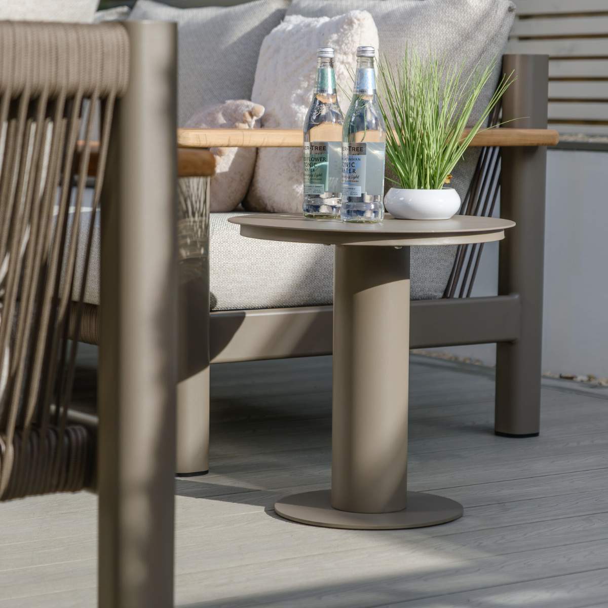 Maze Sicily Aluminium Round Pedestal Side Table - Café