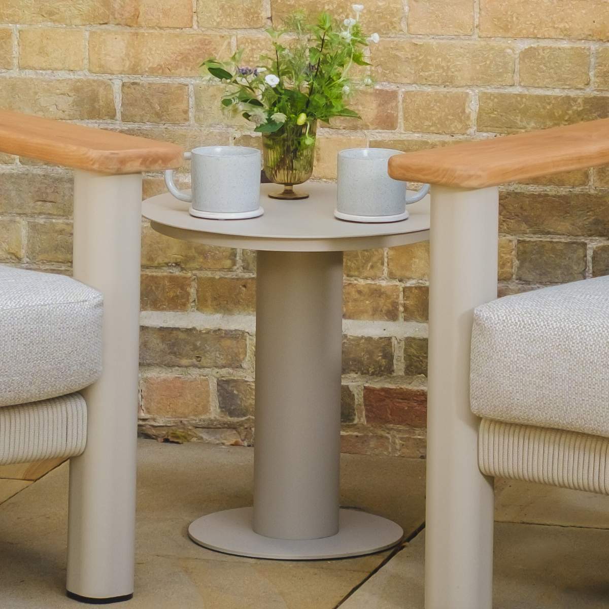 Maze Sicily Aluminium Round Pedestal Side Table - Latte