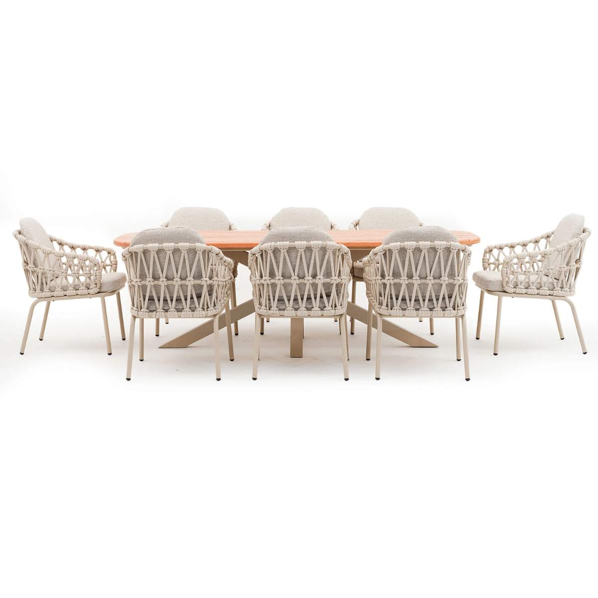 Maze Sicily Open Rope Weave 8 Seat Rectangular Dining Set - Latte