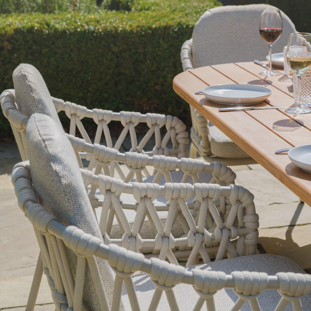 Maze Sicily Open Rope Weave 8 Seat Rectangular Dining Set - Latte