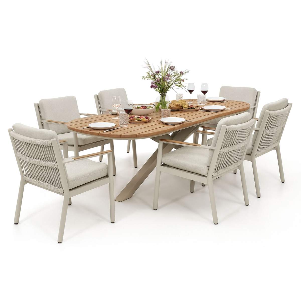 Maze Sicily Rope Weave 6 Seat Rectangular Dining Set - Latte