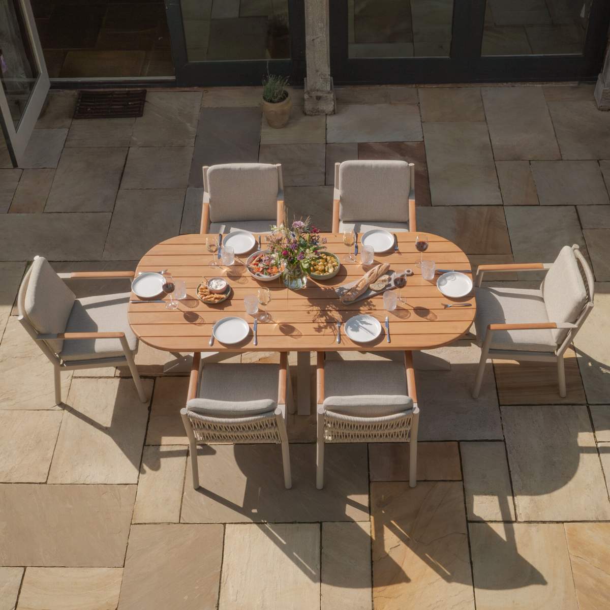 Maze Sicily Rope Weave 6 Seat Rectangular Dining Set - Latte