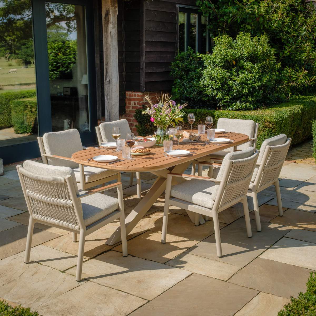 Maze Sicily Rope Weave 6 Seat Rectangular Dining Set - Latte
