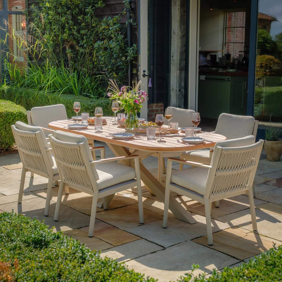 Maze Sicily Rope Weave 6 Seat Rectangular Dining Set - Latte