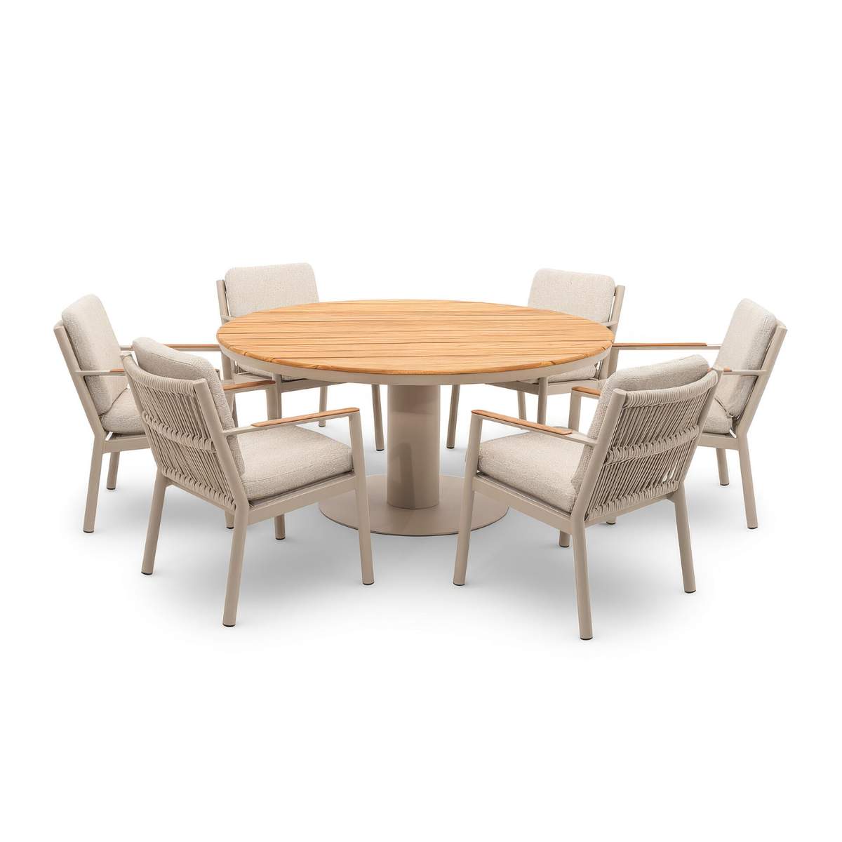 Maze Sicily Rope Weave 6 Seat Round Pedestal Dining Set - Latte