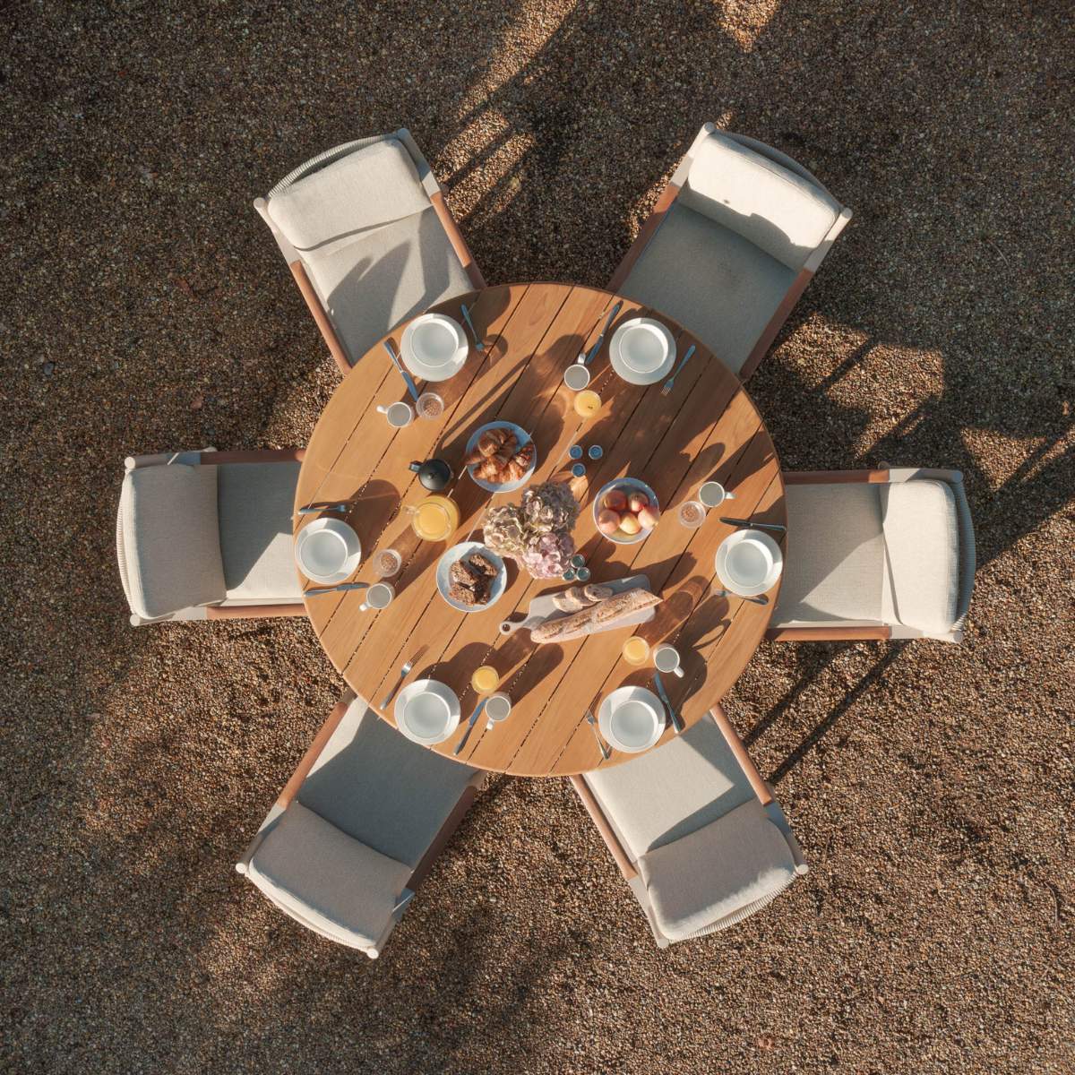 Maze Sicily Rope Weave 6 Seat Round Pedestal Dining Set - Latte