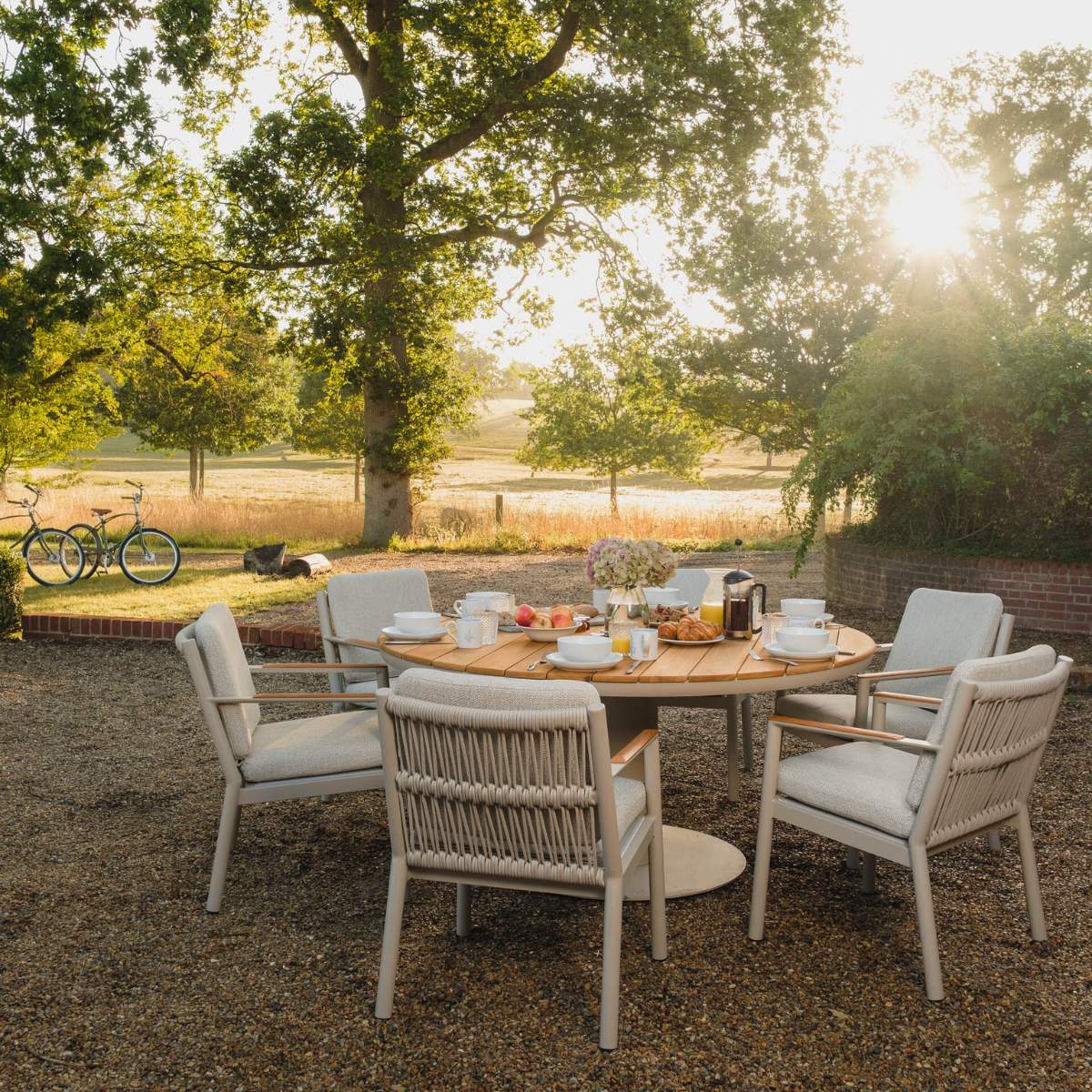 Maze Sicily Rope Weave 6 Seat Round Pedestal Dining Set - Latte