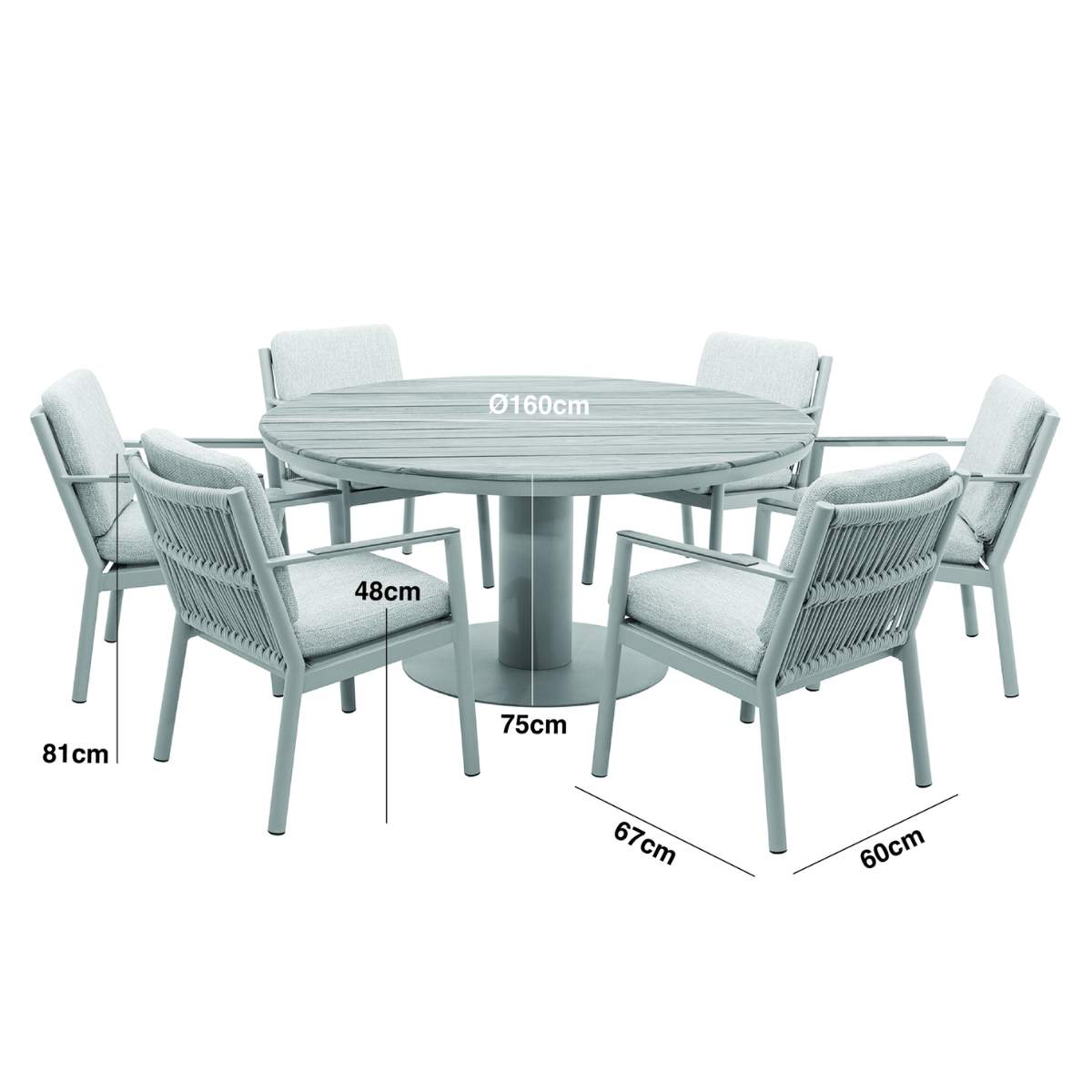 Maze Sicily Rope Weave 6 Seat Round Pedestal Dining Set - Latte