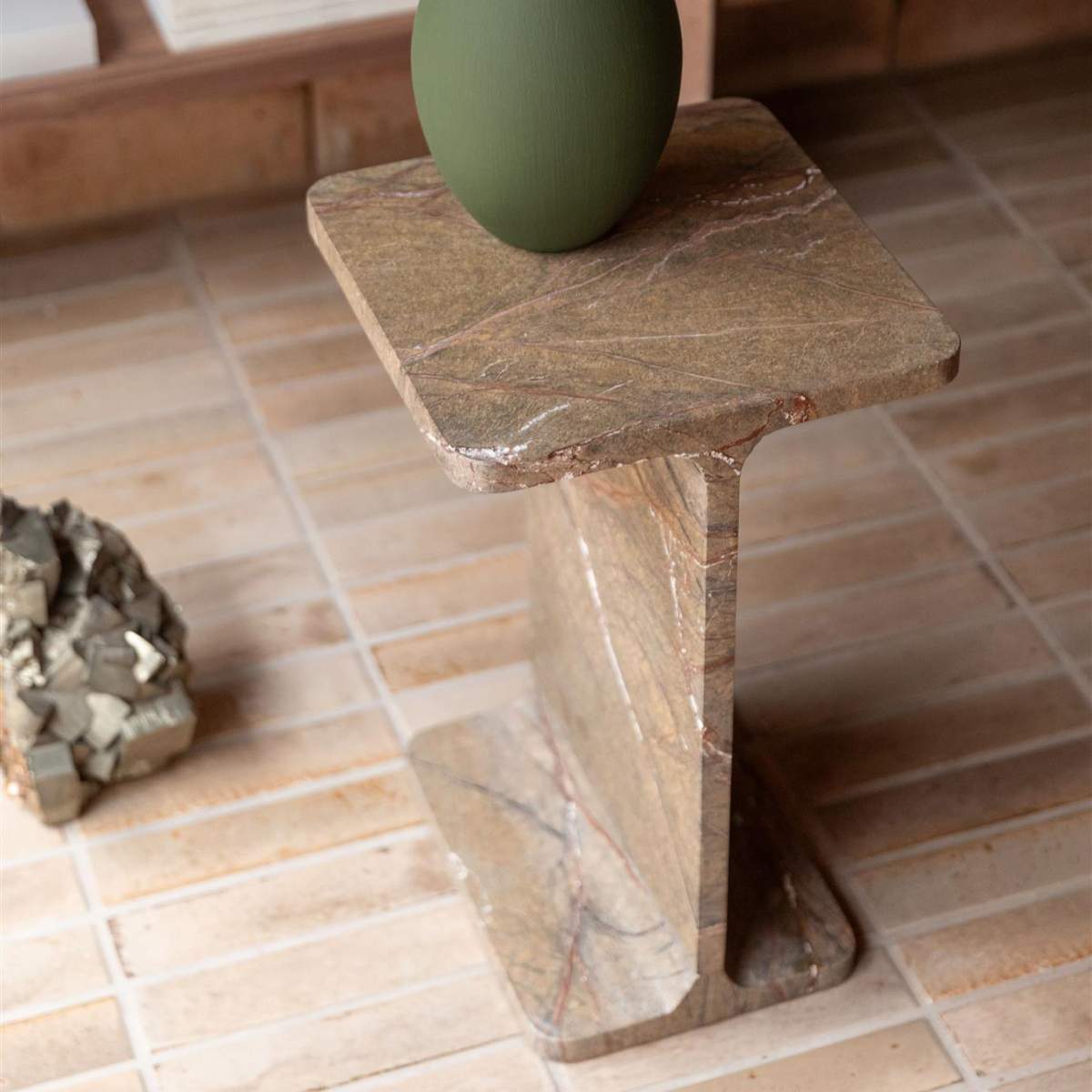 Dutch Bone Side Table Satpura Brown Marble