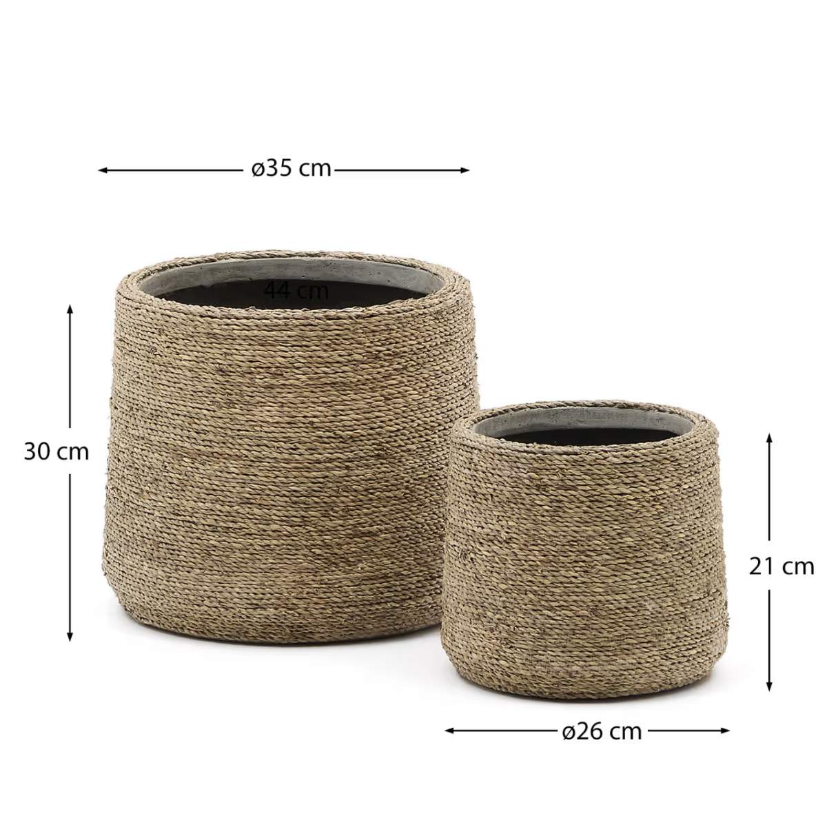Kave Home Sigal set of 2 cement plant pots in a natural finish, Ø 24 cm / 31 cm