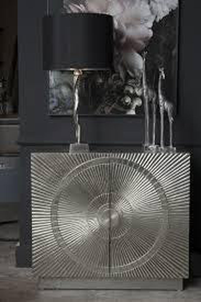 Silver Embossed Metal 2 Door Small Cabinet-Beaumonde