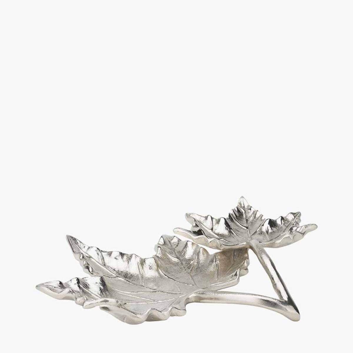 Pacific Lifestyle Silver Metal Dual Oak Leaf Bowl