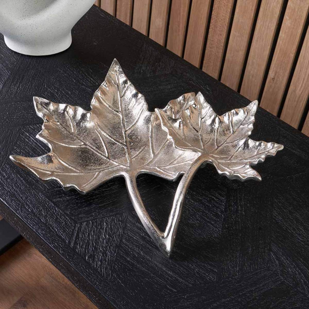 Pacific Lifestyle Silver Metal Dual Oak Leaf Bowl