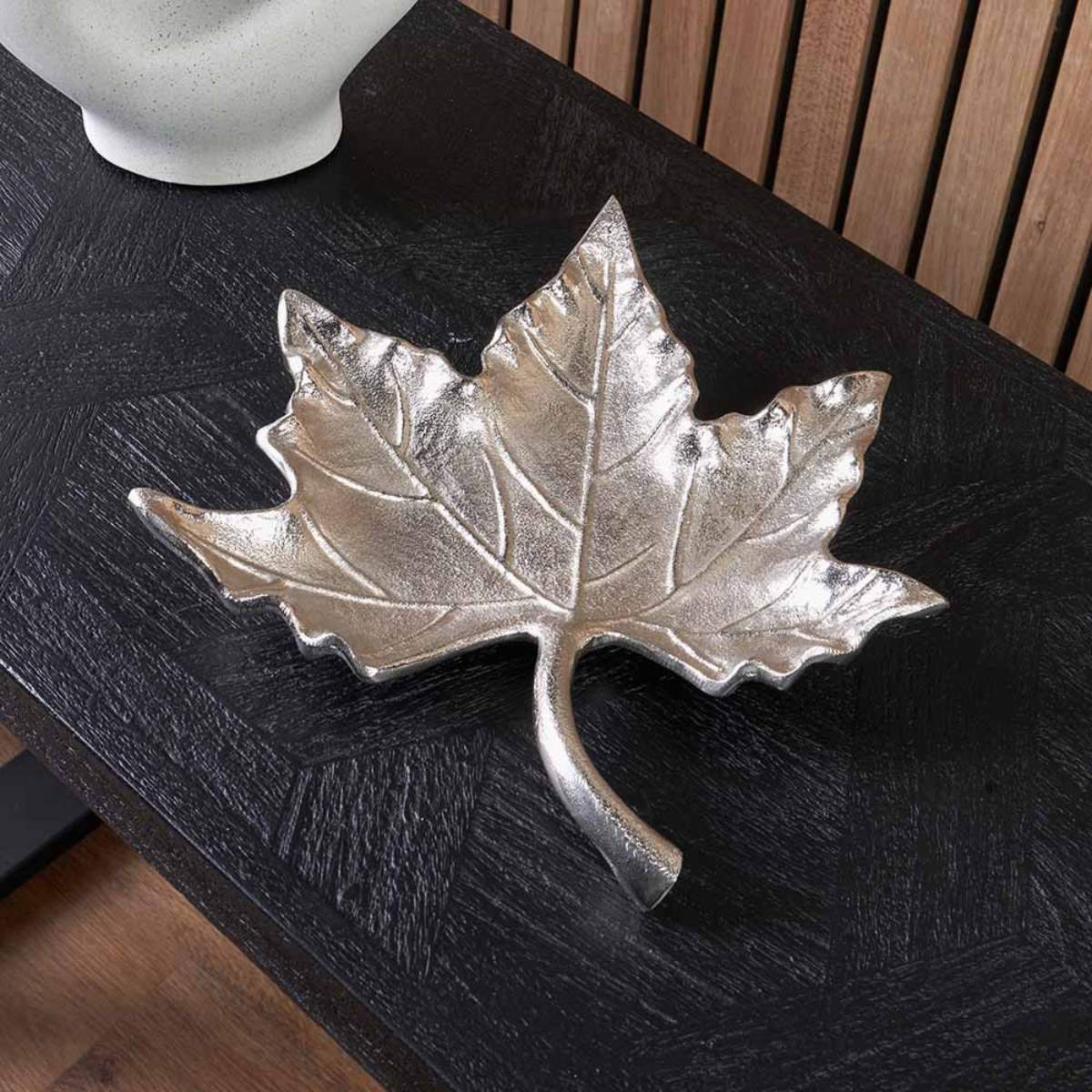 Pacific Lifestyle Silver Metal Oak Leaf Bowl