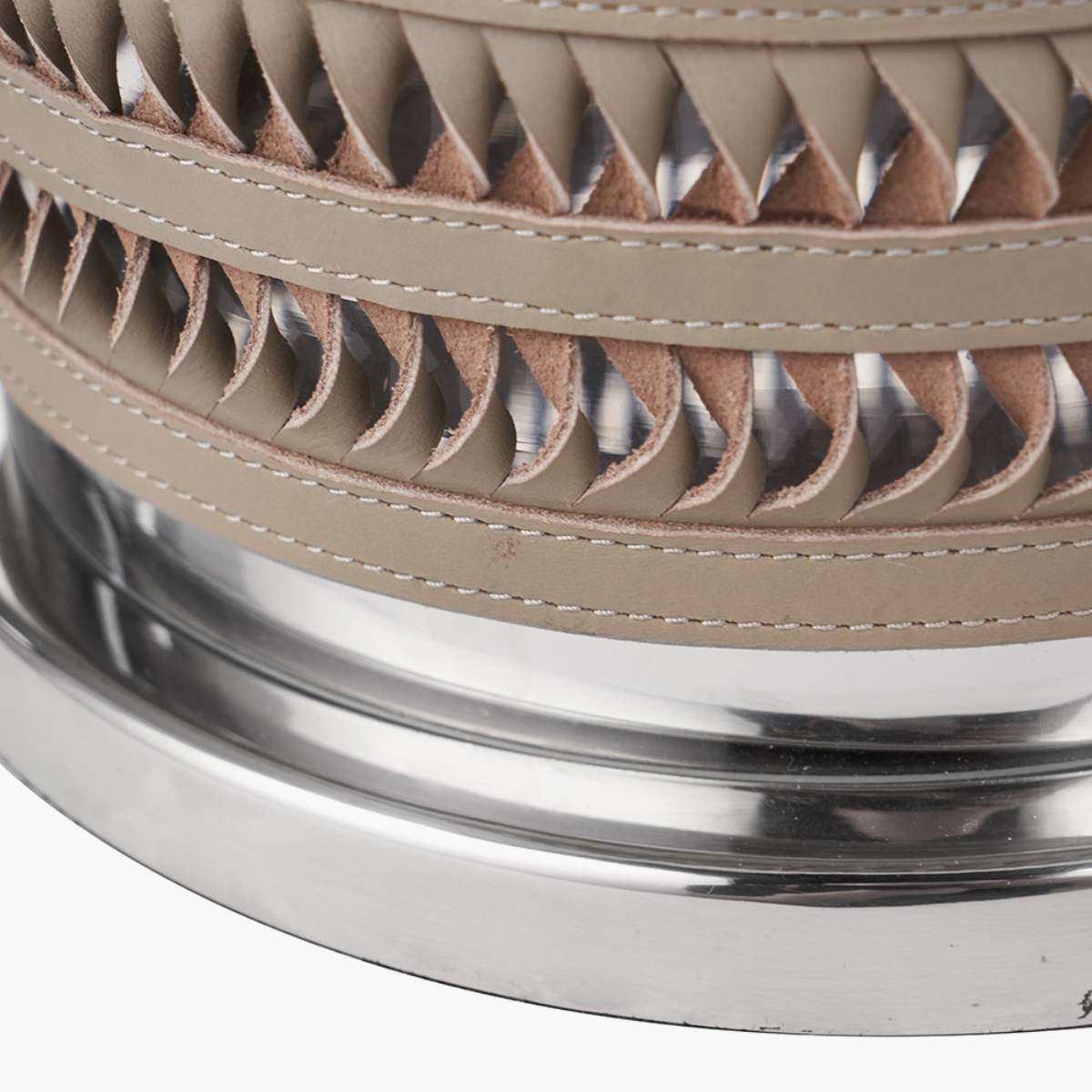 Pacific Lifestyle Silver Metal, Clear Glass and Grey Plaited Leather Hurricane